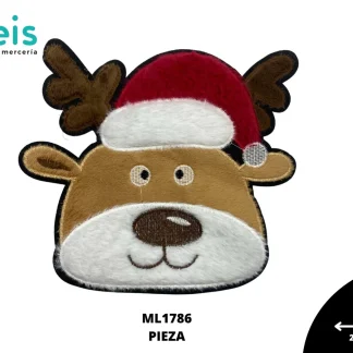 PARCHES BORDADOS Y ESTAMBRE RENO NAVIDEÑO CON GORRO ML1786 21cmX19cm CAFE