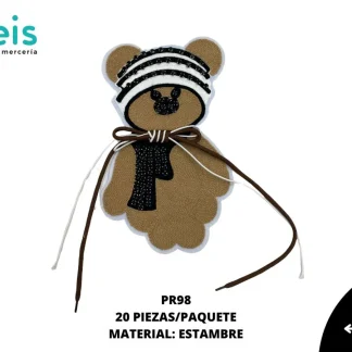 PARCHES BORDADOS Y ESTAMBRE OSO CUERPO COMPLETO CON PEDRERIA PR98 17cmX28cm CAFE
