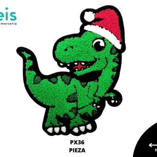 PARCHES BORDADOS Y ESTAMBRE DINOSAURIO DE NAVIDAD PX36 17cmX19.5cm VERDE