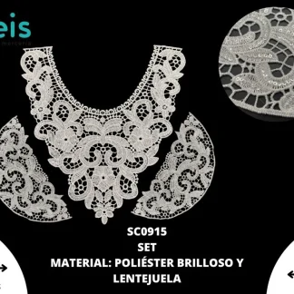 CUELLOS POLIESTER BRILLOSO LENTEJUELA SET SC0915 20 SET/PQT BLANCO