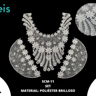 CUELLOS POLIESTER BRILLOSO SET CON MANGAS LENTEJUELA SCM-11 25 PZ/PQT BLANCO