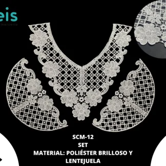 CUELLOS POLIESTER BRILLOSO SET CON MANGAS LENTEJUELA SCM-12 25 PZ/PQT BLANCO