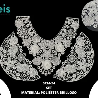 CUELLOS POLIESTER BRILLOSO SET CON MANGAS LENTEJUELA SCM-24 25 PZ/PQT BLANCO