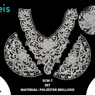 CUELLOS POLIESTER BRILLOSO SET CON MANGAS LENTEJUELA SCM-7 25 PZ/PQT BLANCO