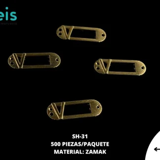 BOTON Y PLACA ZAMACK 3cmX1cm SH-31 500 UNDS/BAG DORADO