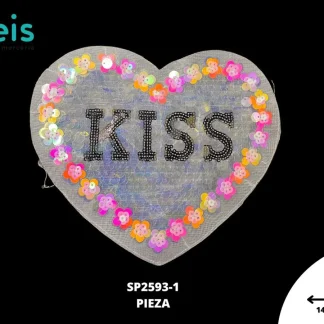 PARCHES LENTEJUELA CORAZON KISS TRANSPARENTE CON FLORES SP2593-1