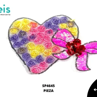 PARCHES LENTEJUELA CORAZON CON MOÑO SP4645 20cmX23cm MULTICOLOR