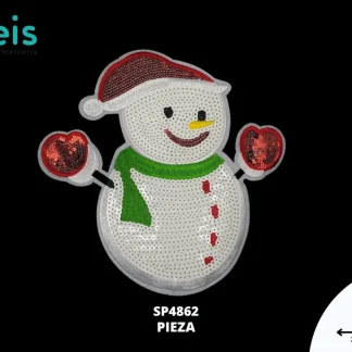 PARCHES LENTEJUELA MUÑECO DE NIEVE BLANCO CON BUFANDA SP4862