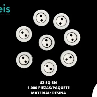 BOTON RESINA 2 HUECOS 20 L REF: SZ-5Q 1000 PZ/PQT BLANCO CON NEGRO