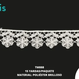 GUIPIUR POLIESTER BRILLOSO PLANO 3.5 CM TM888 15 YDS/PQT BLANCO