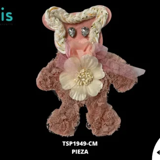 PARCHES PEDRERIA OSO ENCAJE CON PERLAS Y FLOR TSP1949-CM ROSA