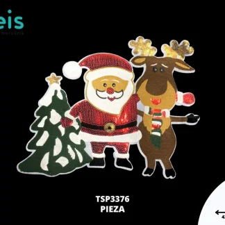 PARCHES BORDADOS Y ESTAMBRE SANTA CLAUS RENO Y PINO CON LENTEJUELA TSP3376 42.5cmX33.5cm