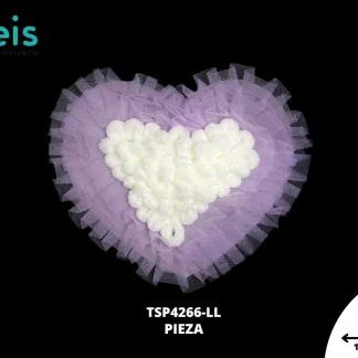 PARCHES BORDADOS Y ESTAMBRE CORAZON CON TUL TSP4266-LL 19cmX17cm BLANCO/LILA