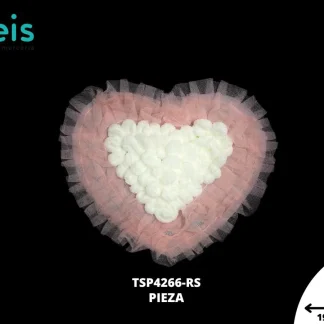 PARCHES BORDADOS Y ESTAMBRE CORAZON CON TUL TSP4266-RS 19cmX17cm BLANCO