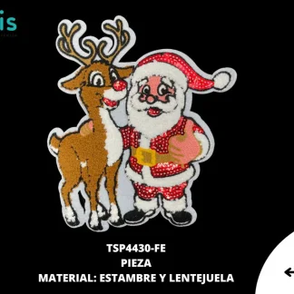 PARCHES BORDADOS Y ESTAMBRE NAVIDEÑO SANTA LENTEJUELA C/RENO TSP4430-FE 16cmX21.5cm