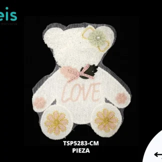 PARCHES PEDRERIA OSO SENTADO LOVE CON FLORES TSP5283-CM ROSA