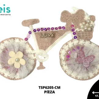 PARCHES BORDADOS Y ESTAMBRE BICICLETA CON PERLA Y LENTEJUELA TSP6205-CM ROSA