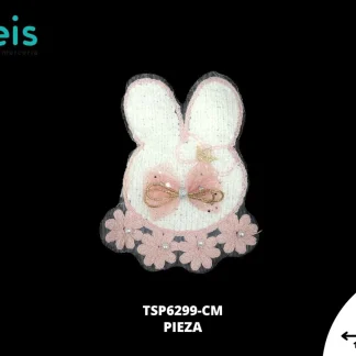 PARCHES PEDRERIA CABEZA CONEJO CON MOÑO Y PERLAS TSP6299-CM 13cmX16cm BLANCO