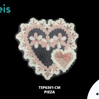 PARCHES BORDADOS Y ESTAMBRE CORAZON FLORES TSP6301-CM 17cmX17cm ROSA