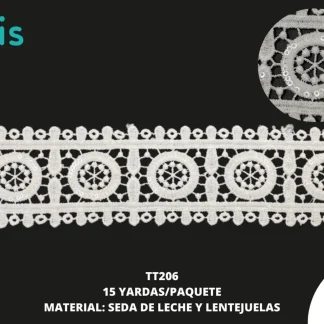 GUIPIUR SEDA DE LECHE CON LENTEJUELA 5.0 CM TT206 15 YAD/PZ BLANCO