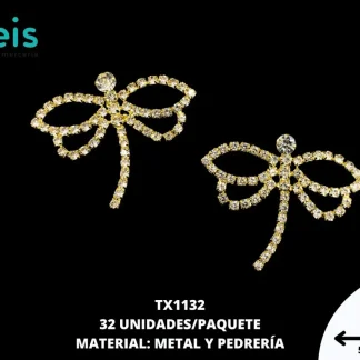 ADORNO PEDRERIA STRASS LIBELULA 42x50mm TX1132 DORADO