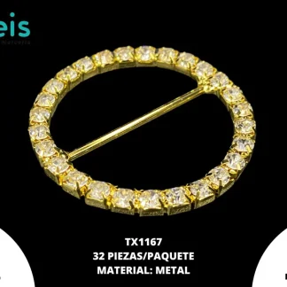 HEBILLA METÁLICA STRASS CIRCULAR 36mm TX1167 DORADO