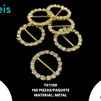 HEBILLA METÁLICA STRASS CIRCULAR 25mm TX1169 DORADO