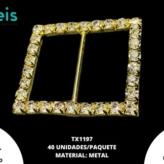 HEBILLA METÁLICA STRASS RECTANGULAR TX1197 DORADO
