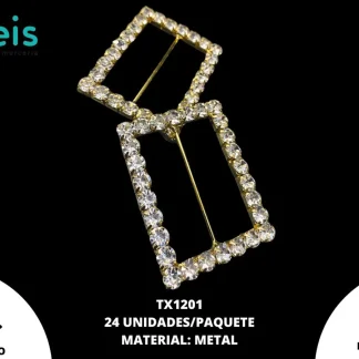 HEBILLA METÁLICA STRASS RECTANGULAR TX1201 DORADO