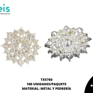BOTON PLASTICO PATA DECORADOS FLOR PICOS TX5760 28mm 100 PZ/PQT PLATA