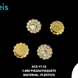 REMACHES PLASTICO FLOR XCS-11 12mm 1,000 PZ/PQT DORADO/CRISTAL