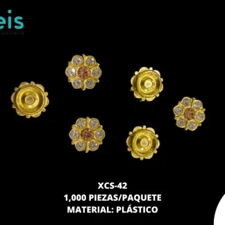 REMACHES PLASTICO FLOR XCS-42 12.8mm 1,000 PZ/PQT DORADO/CRISTAL