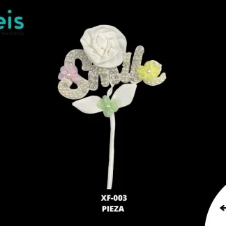PARCHES PEDRERIA CONTORNO DE LETRAS CON FLORES XF-003 25 PZ/PQT PLATA