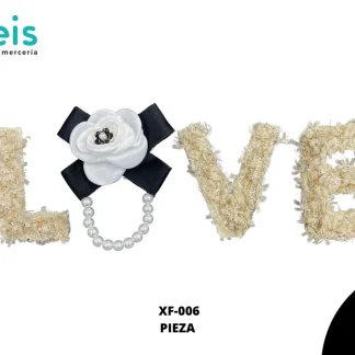 PARCHES BORDADOS Y ESTAMBRE LOVE CON FLOR XF-006 8cm 25 PZ/PQT CAFÉ