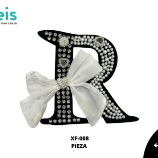 PARCHES PEDRERIA LETRA R CON MOÑO PERLA/PIEDRA XF-008 25 PZ/PQT NEGRO