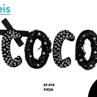 PARCHES PEDRERIA LETRAS COCO CON PERLA XF-010 25 PZ/PQT NEGRO