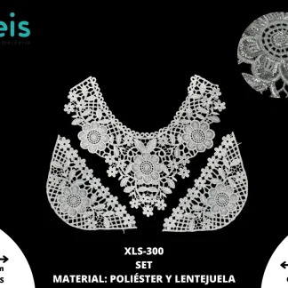 SET CUELLOS POLIESTER BRILLOSO LENTEJUELA BLANCO XLS-300