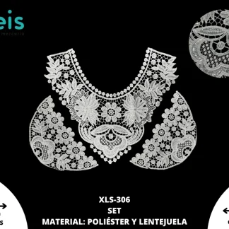 SET CUELLOS POLIESTER BRILLOSO LENTEJUELA BLANCO XLS-306