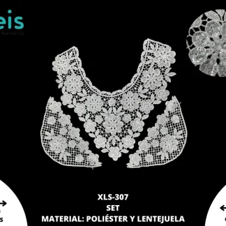 SET CUELLOS POLIESTER BRILLOSO LENTEJUELA BLANCO XLS-307