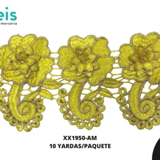 GUIPIUR BORDADO 3D XX1950-AM AMARILLO 12 CM 10 YARDAS/PAQUETE
