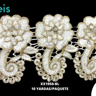 GUIPIUR BORDADO 3D XX1950-BL BLANCO 12 CM 10 YARDAS/PAQUETE