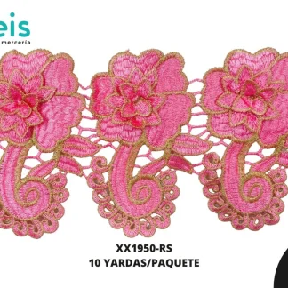 GUIPIUR BORDADO 3D XX1950-RS ROSA 12 CM 10 YARDAS/PAQUETE