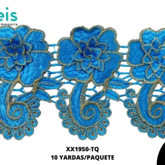 GUIPIUR BORDADO 3D XX1950-TQ TURQUESA 12 CM 10 YARDAS/PAQUETE