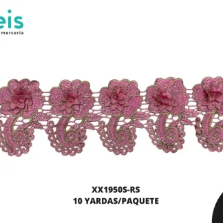 GUIPIUR BORDADO DECORADO XX1950S-RS ROSA 12 CM 10 YARDAS/PAQUETE