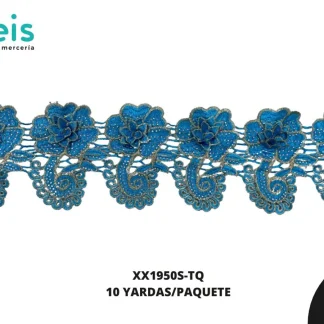 GUIPIUR BORDADO DECORADO XX1950S-TQ TURQUESA 12 CM 10 YARDAS/PAQUETE