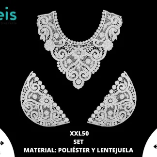CUELLOS POLIESTER BRILLOSO SET LENTEJUELA XXL50 37cmX33cm BLANCO