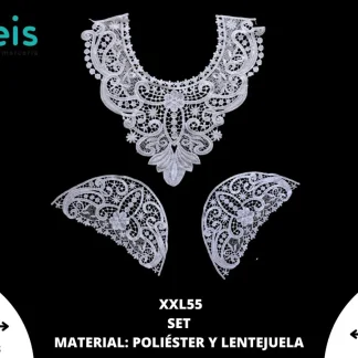 CUELLOS POLIESTER BRILLOSO SET LENTEJUELA XXL55 40cmX35cm BLANCO