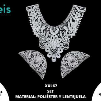 CUELLOS POLIESTER BRILLOSO SET LENTEJUELA XXL67 35cmX33cm BLANCO