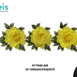 GUIPIUR BORDADO 3D XY1948-AM AMARILLO 12 CM 10 YARDAS/PAQUETE