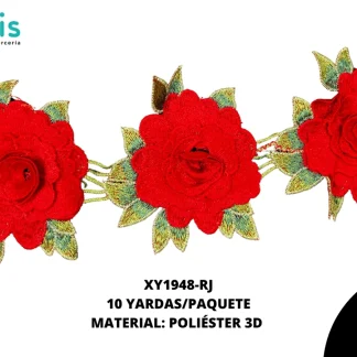 GUIPIUR BORDADO 3D XY1948-RJ ROJO 12 CM 10 YARDAS/PAQUETE